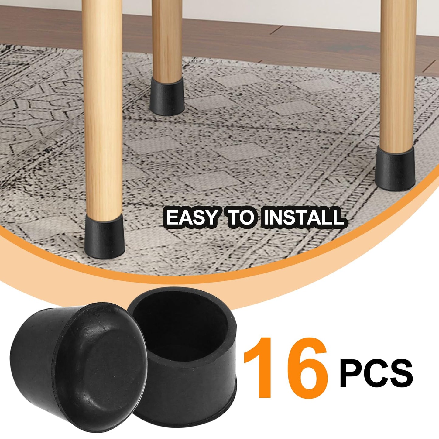 Piutouyar Round PVC Rubber Furniture Covers, 35mm / 1-3/8 Inches Table Chair Leg Tip Protectors, Non-Slip End Cap for Protect Surfaces, Black (16Pcs)