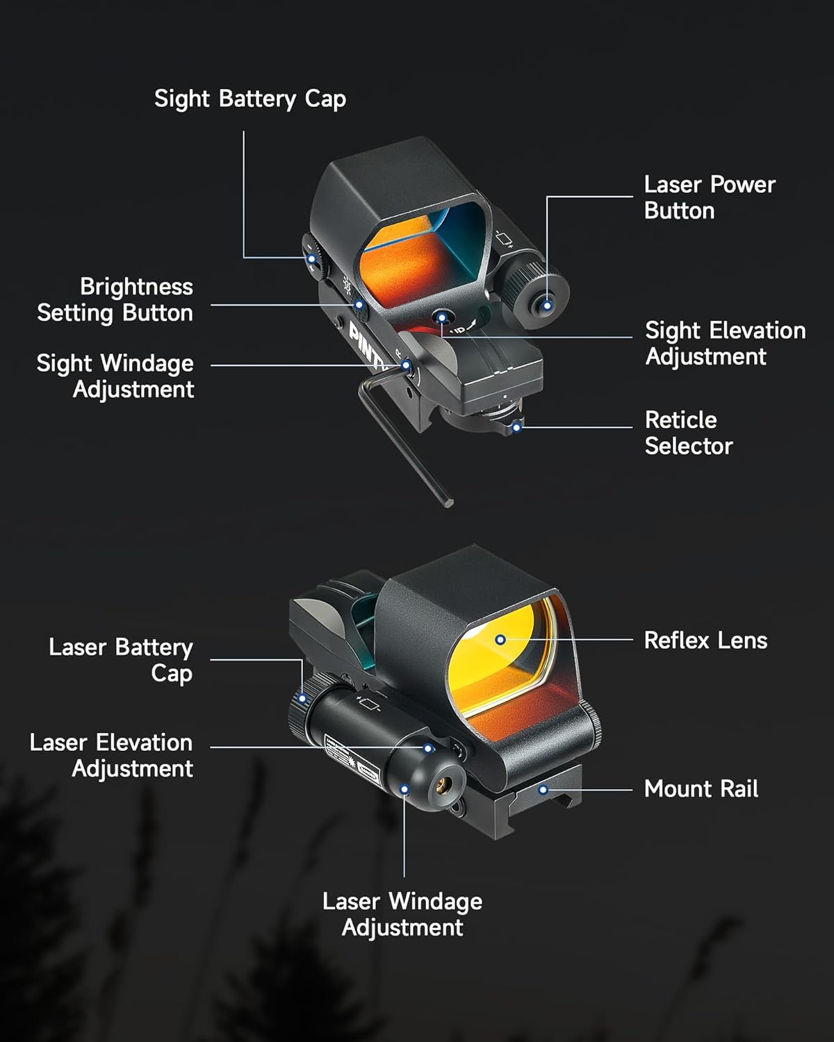 PINTY Red Dot Sight | Compact Tactical Reflex Optics with Multiple Reticles for Picatinny Rail