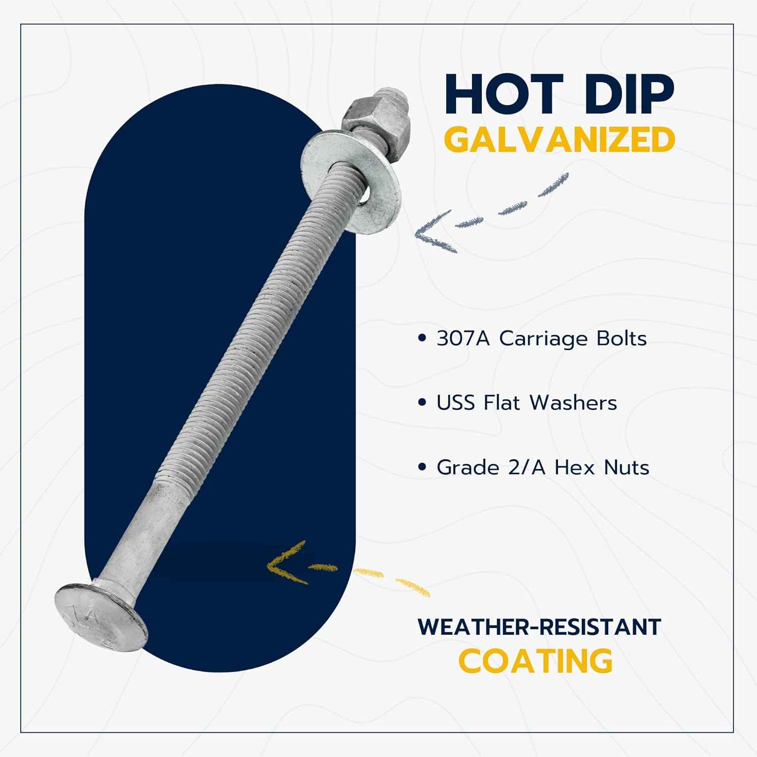 Galvanized Carriage Bolt Kit - 25 Pack 1/2" x 6" with Washers & Hex Nuts for Outdoor Use