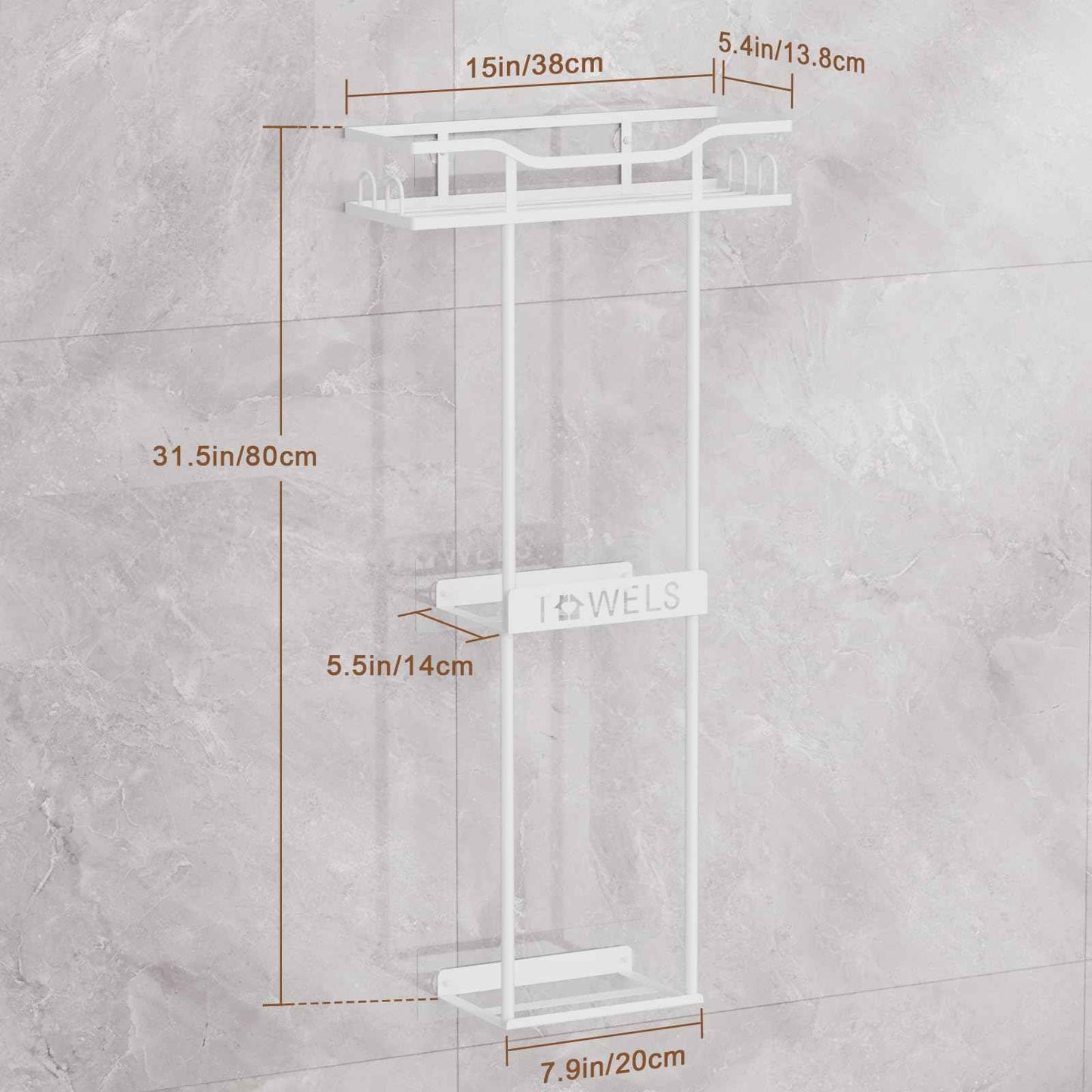 Aetyord Towel Racks for Bathroom Wall Mounted Towel Storage Organizer Wall Towel Rack for Rolled Towels（2 Tier White