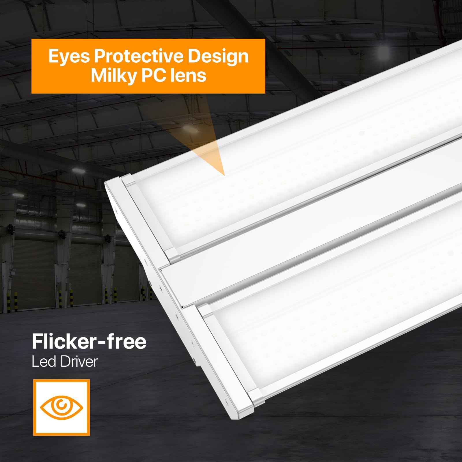 DEMILARE High Bay Led Shop Light 150W 20250LM(135LM/W) 4000K/5000K Switchable Lens Rotatable Linear High Bay Lights 0-10V Dimmable 100-277V Hanging Commercial Lighting for Warehouse