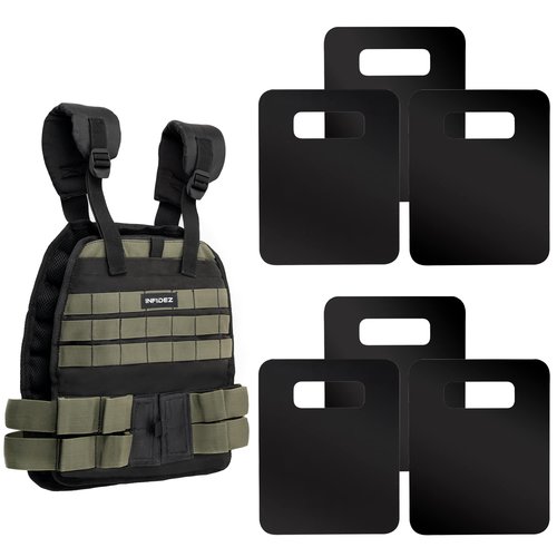 INFIDEZ Tactical Adjustable Weighted Vest with 6 Weight Plates Included, Quick Release Strength Training Weight, Running, Workout Vest for Men and Women, Adjustable from 16lbs to 31lbs