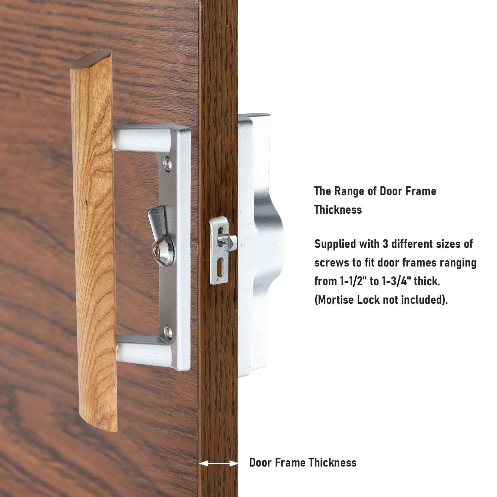 HOME MASTER HARDWARE Patio Sliding Door Handle Set, Non-keyed Sliding Screen Door Handles with Wood Handle, Sliding Door Hardware Fits 3-15/16" Hole Spacing