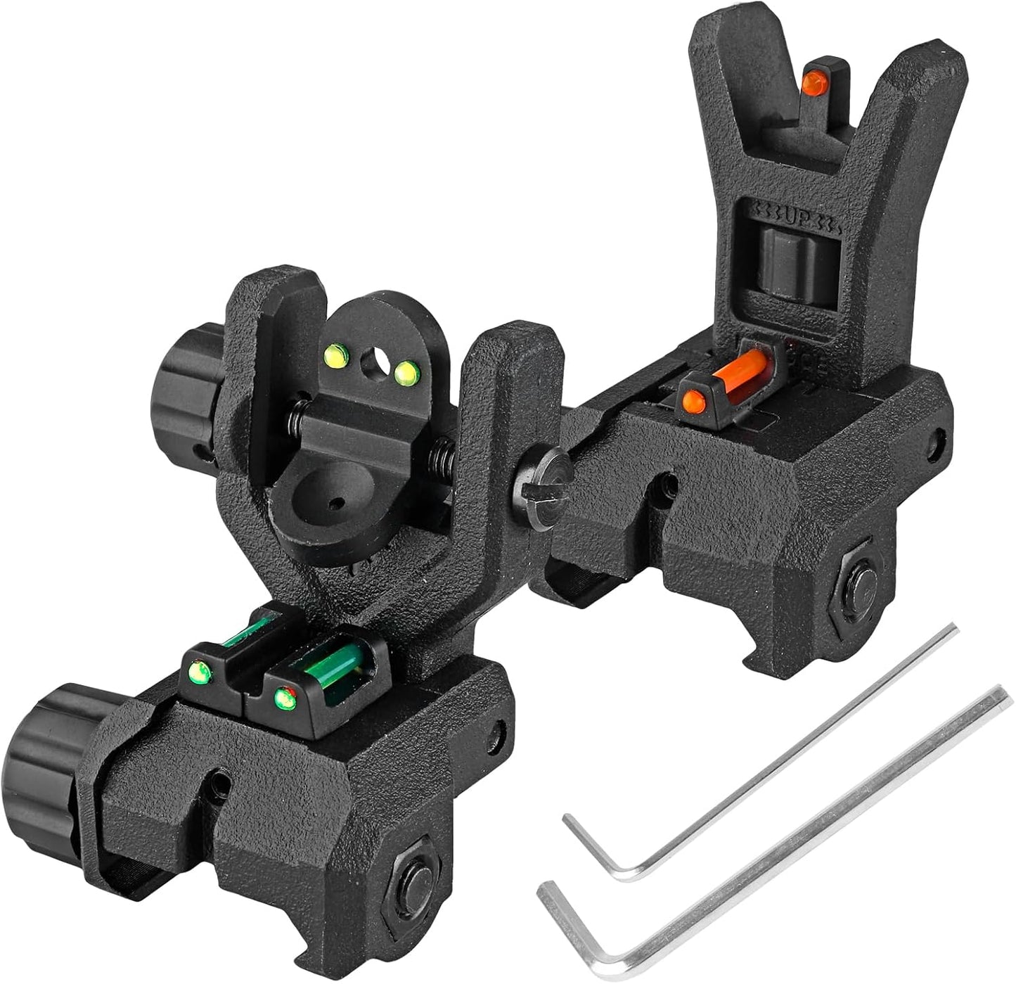 ZBULAR Fiber Optic Sights - Flip Up Front & Rear Backup Sights with Green & Red Dots