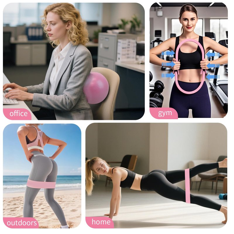 AAMMZZ Pilates Essential Kit - Home Pilates Equipment Set - with Toning Pilates Ring & Long Resistance Bands & 3 Level Pilates Loop Bands & Soft Pilates Ball & Pilates Grip Socks (Blue)