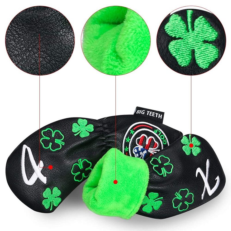 Lucky Clover Iron Head Covers - 11 Pcs Set, Long Neck, Fits Taylormade SIM, Cleveland, Callaway & More