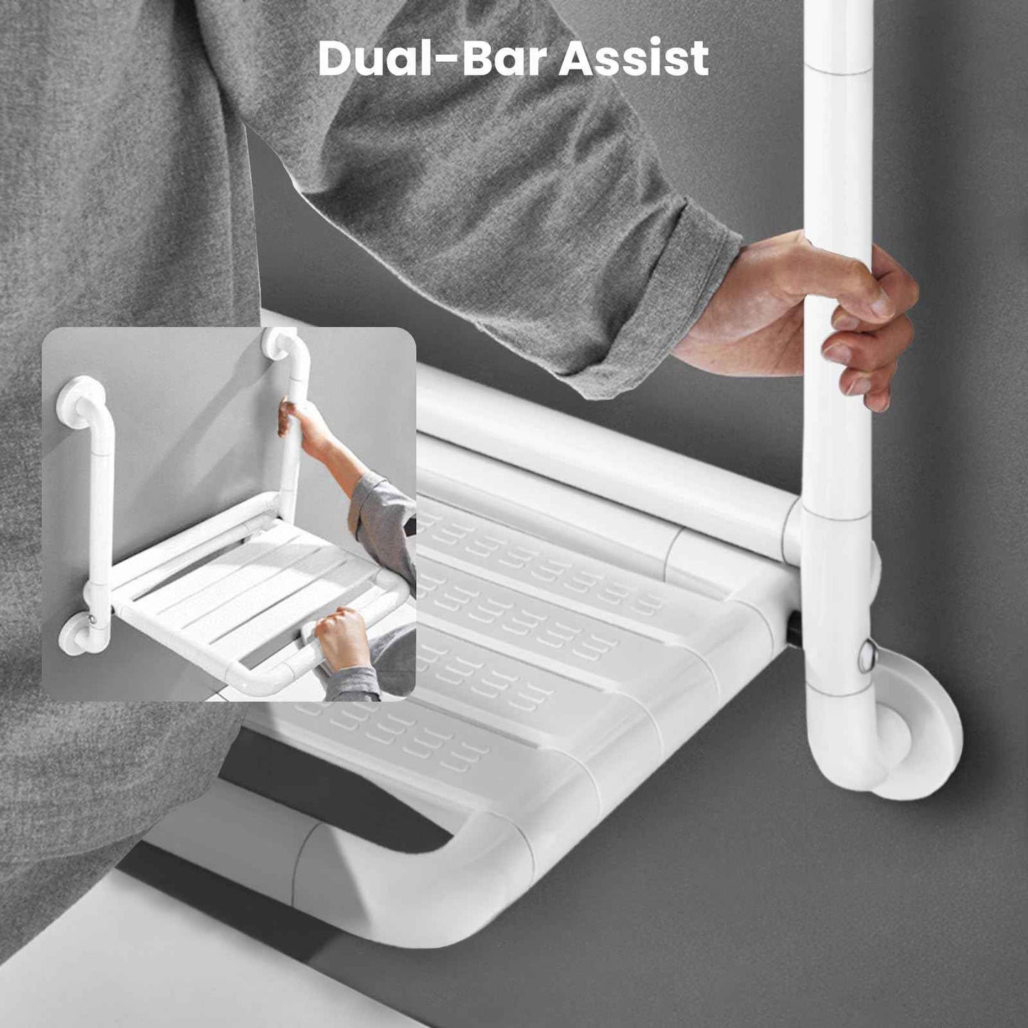 LELYFIT 16-Inch Wall Mounted Shower Seats with Armrests, Space-Saving Foldable Shower Bench for Small Bathrooms, Safety Wall-Mounted Foldable Shower Chair with Reflective Strips, Holds up to 330 lbs