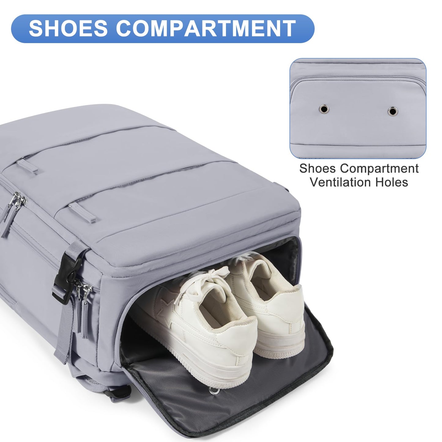 Grey Travel Backpack - Carry On Flight Approved Mochila De Viaje Personal Item - Large Backpack for Men & Women - 18x14x8 Inches
