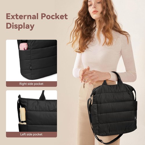 KALIDI Quilted Tote Bag, Puffer Hobo Laptop Bag Anti Splash Crossbody Zipper Shoulder Bag Large Casual Work Daily Women