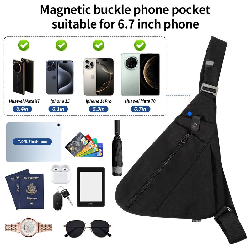OSOCE Sling Bag for Men, Anti-Theft Crossbody Chest Pack, Minimalist Daypack with Water Bottle Holde