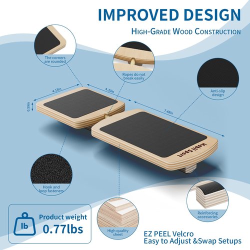 Ankle Balance Board & Foot Strengthener - Wooden Single Leg Stability Trainer for Ankle Rehab, Mobility & Plantar Recovery - Adjustable Rocker with Bag & Guide