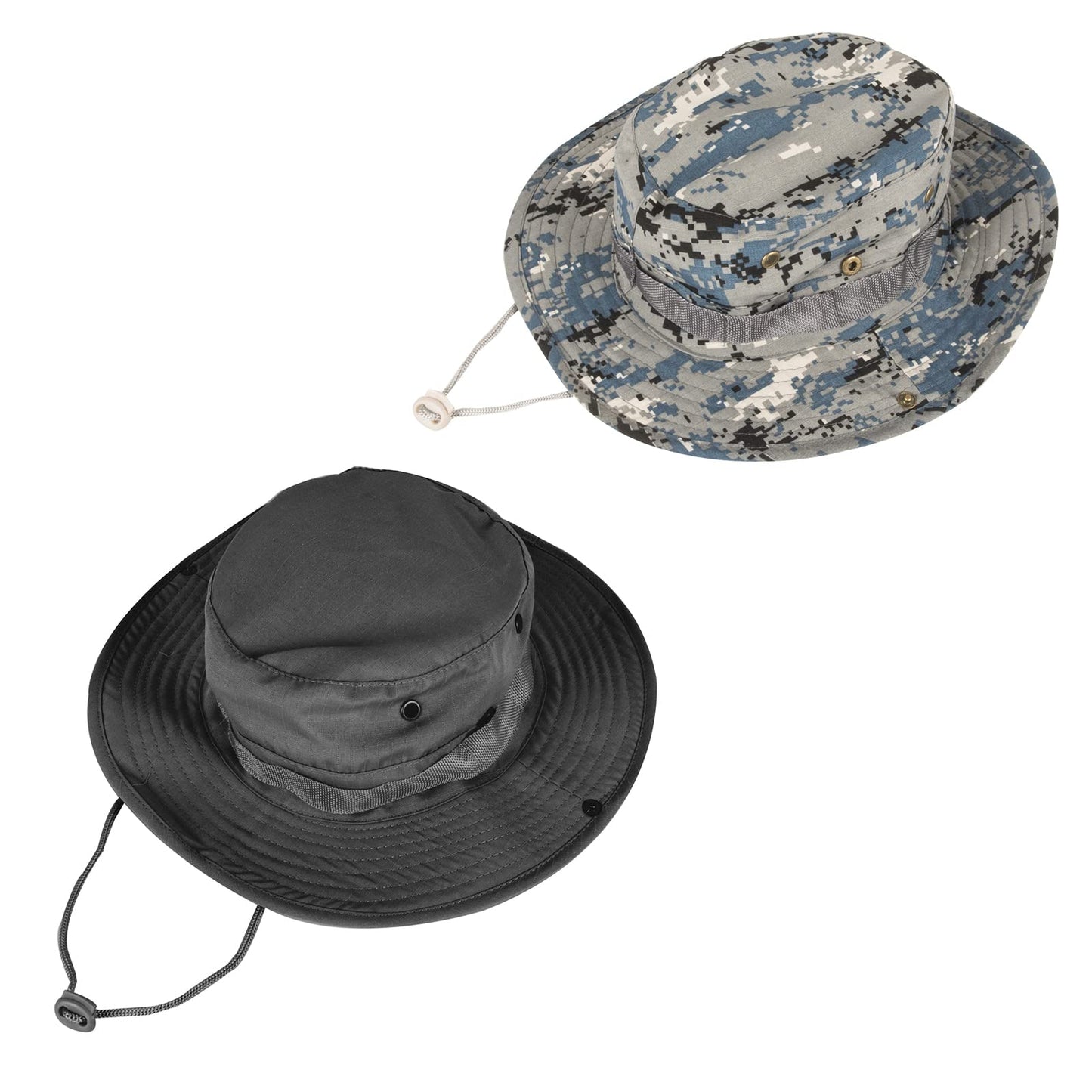 Sun Hats for Men Women Bucket Hat UPF 50+ Boonie Hat Foldable UV Protection Hiking Beach Fishing Summer Safari(2pack-Blue Digitally+Black)