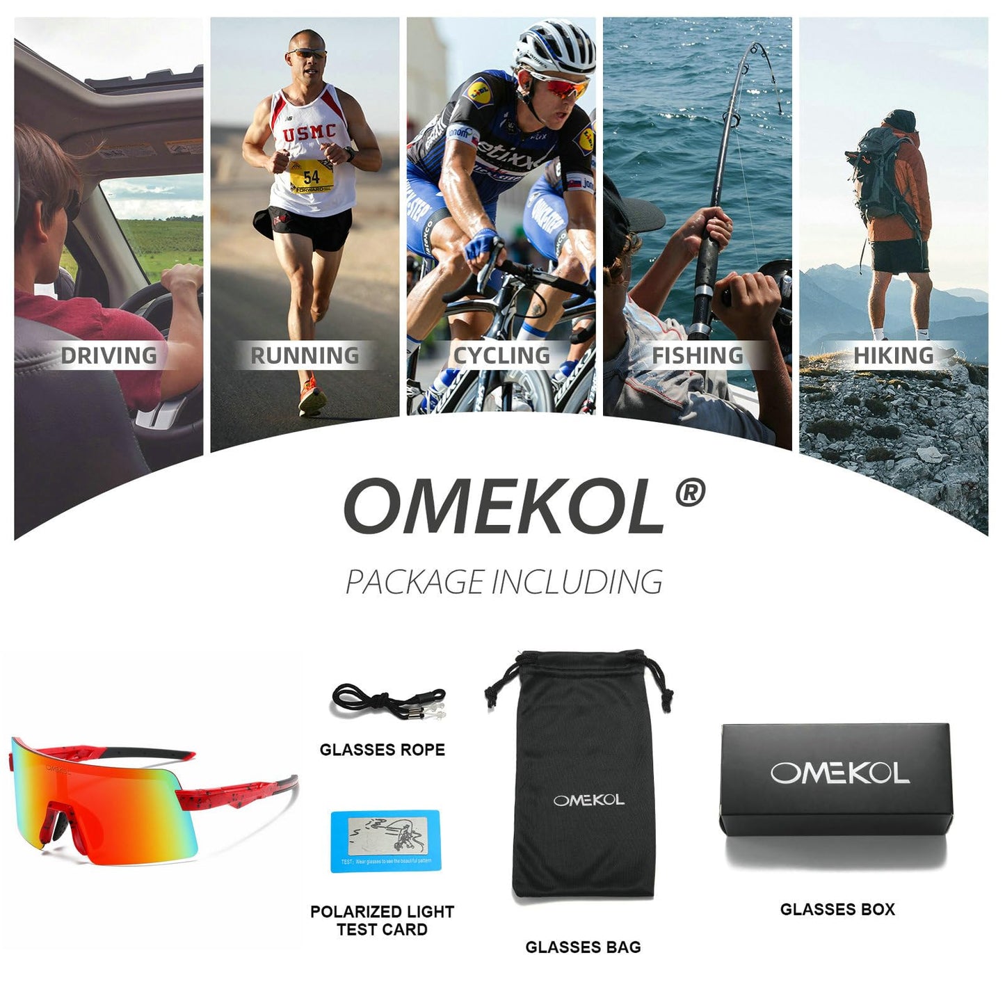 OMEKOL Polarized Sports Sunglasses Cycling Glasses UV400 Mountain Bike Goggles MTB Riding Bicycle Eyewear Men Women Baseball Running Fishing Golf Outdoor - Red Frame with Black Dots/Red Lens