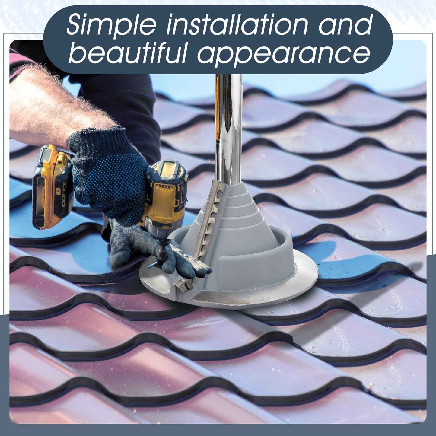 Pushglossy Metal roof Vent Pipe Flashing Boot Epdm Flexible Roof Jack Rubber Flashing Collar Repair Shingle Boot,Round Base(1 Pcs,Pipe Diameter 3/4" - 2-3/4")