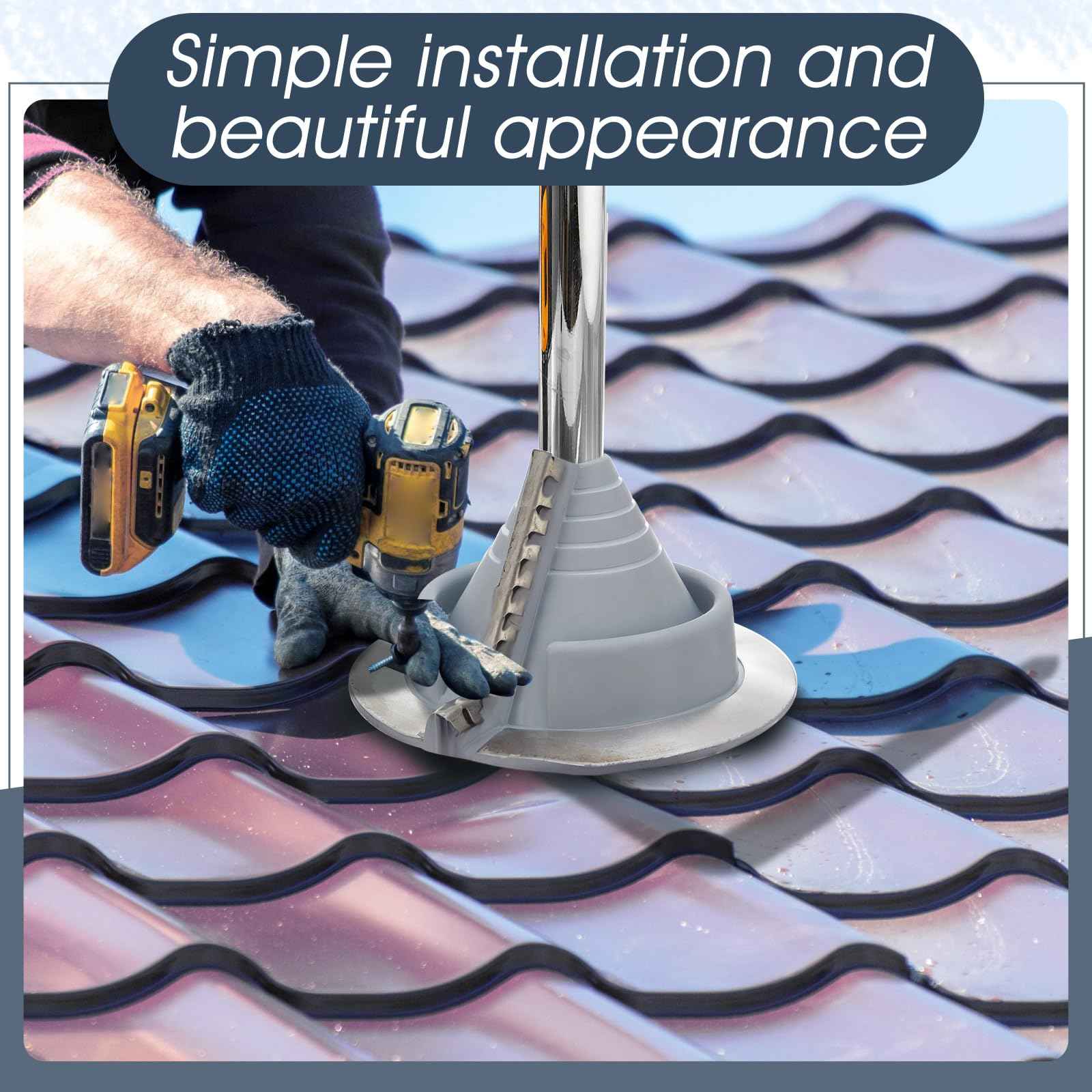 Pushglossy Metal roof Vent Pipe Flashing Boot Epdm Flexible Roof Jack Rubber Flashing Collar Repair Shingle Boot,Round Base(1 Pcs,Pipe Diameter 3/4" - 2-3/4")