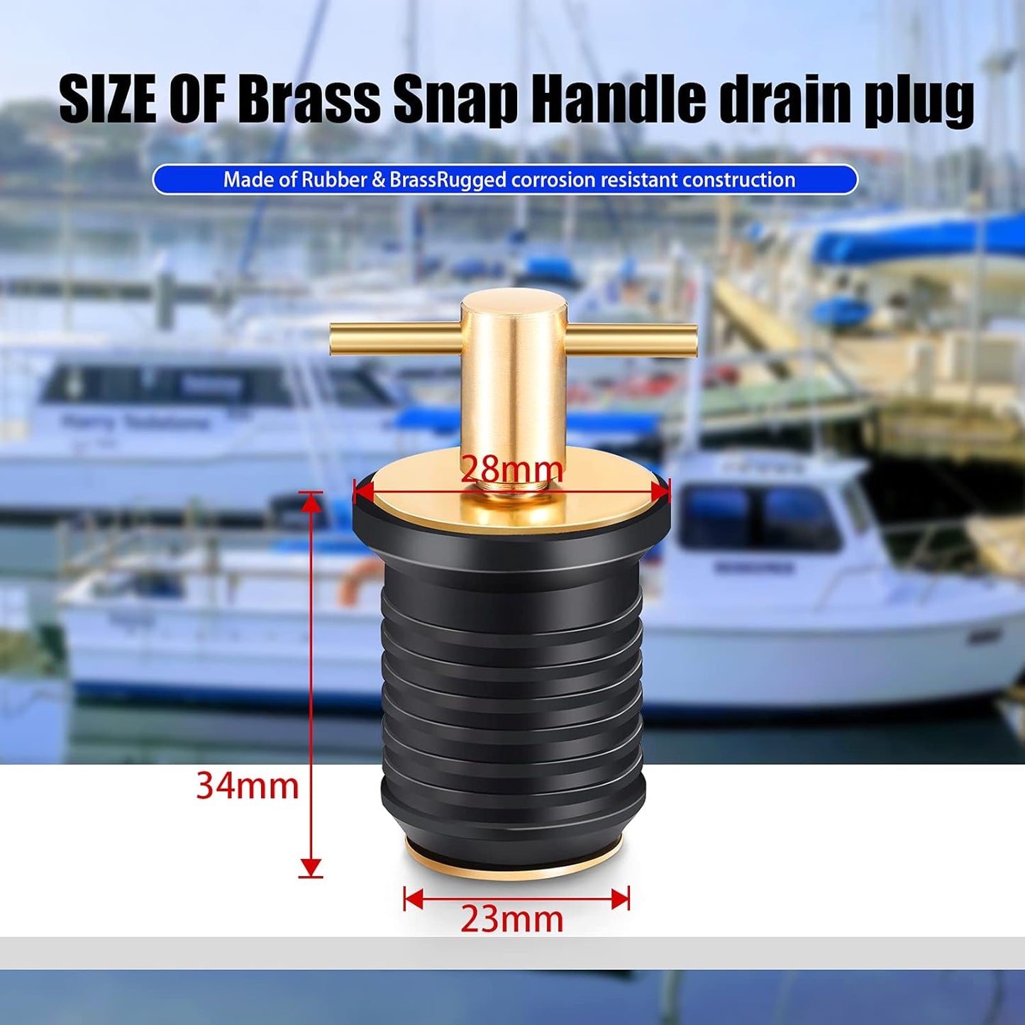 Skiennix T-Handle Boat Drain Plug - Durable Brass Snap Plug for Marine Use | 1 Inch (2 Pcs)