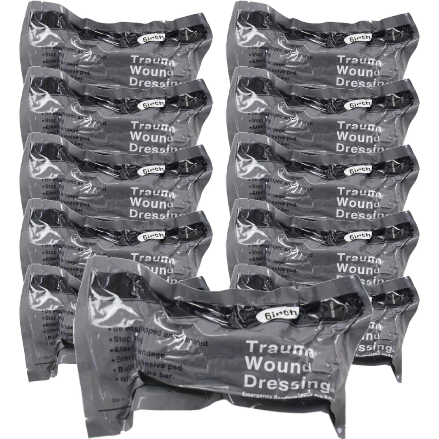 6 Inch Israeli Bandage, Portable Vacuum Sealed, Compression Pressure Dressing Trauma Wound Seal Bandages for Outdoor Battle Combat Tactical Travel Hiking Cycling (10 pcs)