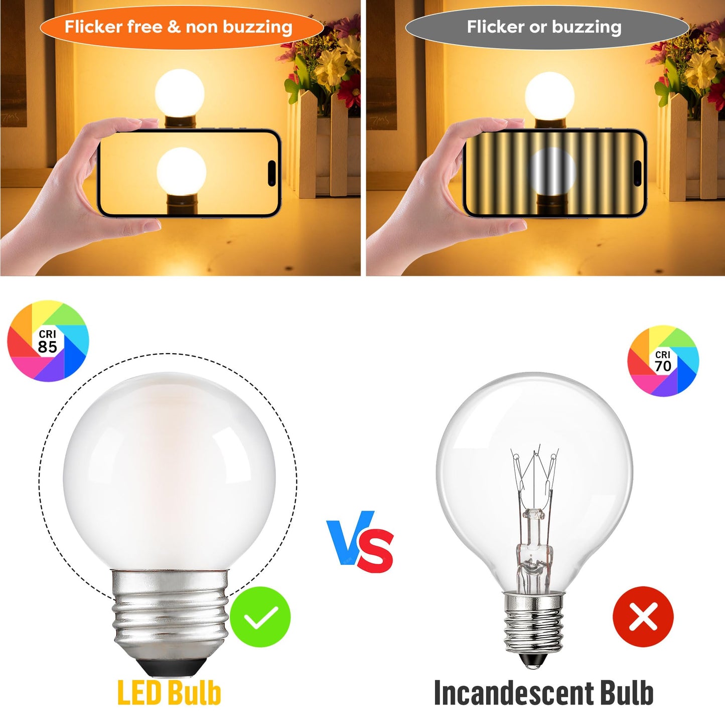 PADMO LUDAZ Dimmable E26 G16.5 LED Light Bulb 40W Equal 4W Frosted Globe Light Bulbs,Small Round Light Bulbs Type G Light Bulb for Chandelier,Pendant,Vanity,Warm White 2700K 400LM,Pack of 2