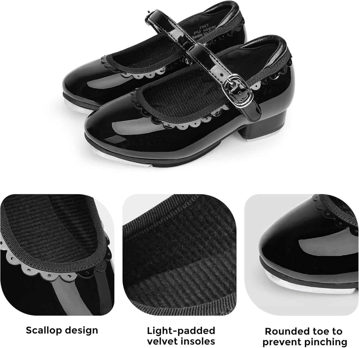 Stelle Tap Shoes for Girls - Easy Strap Scallop Design | Toddler to Big Kid Sizes Available