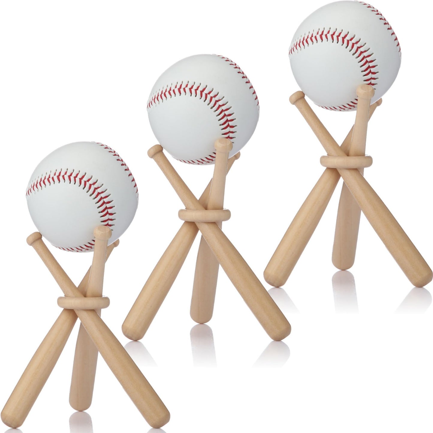 Mudder Baseball Display Stand Holders Bat Racks Wooden Balls Display Cases Bulk Baseball Centerpieces for Sports Theme Birthday Party Decorations Sports Lover Gifts(Light Brown,3 Pack)