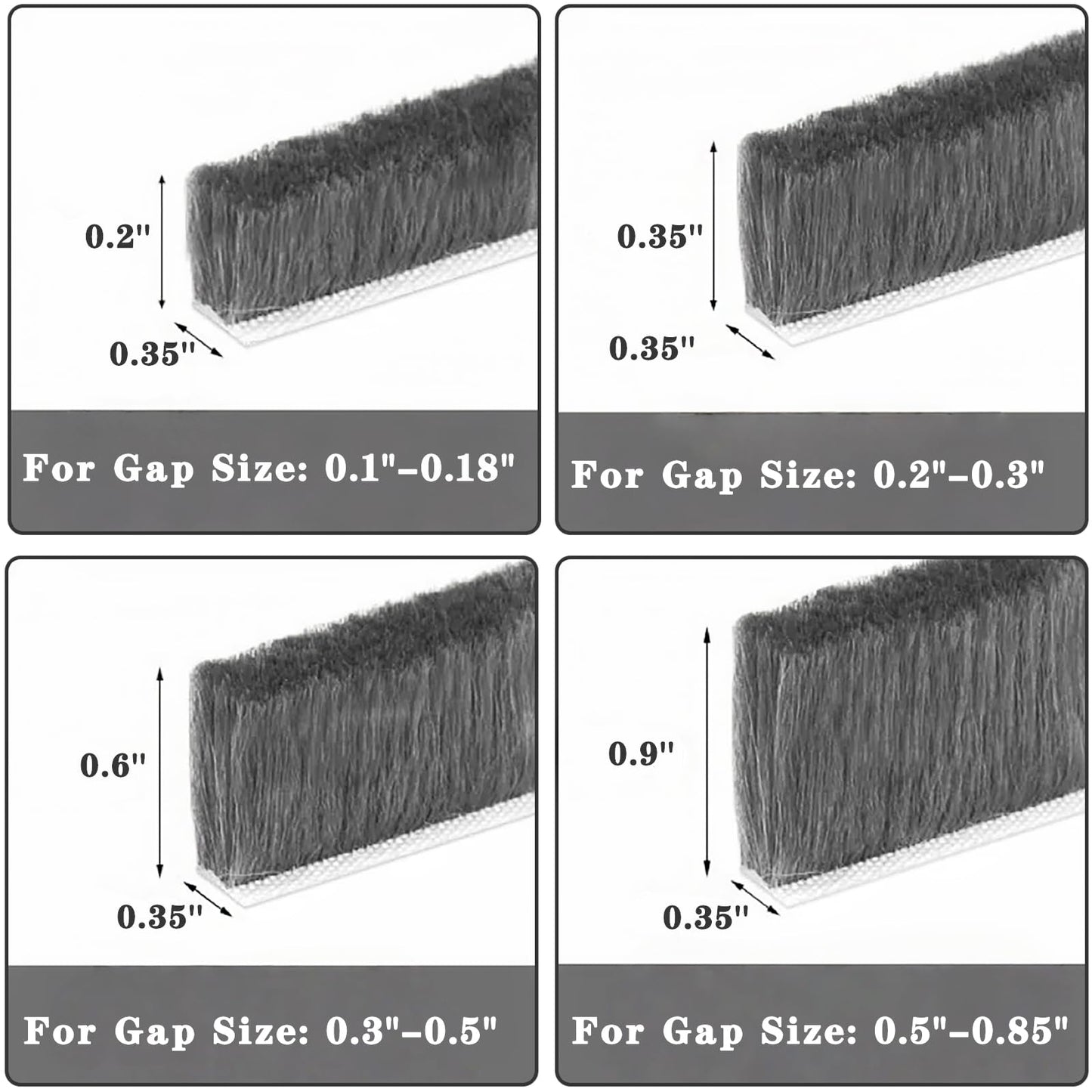 WEZKYLCG Brush Weather Stripping, Door Seal Strip for Door Frame, Self Adhesive Window Insulation Draft Stopper for Winter, Soundproofing Weatherstripping (Grey, 33FT, 0.35'' Wide X 0.2'' Thick)