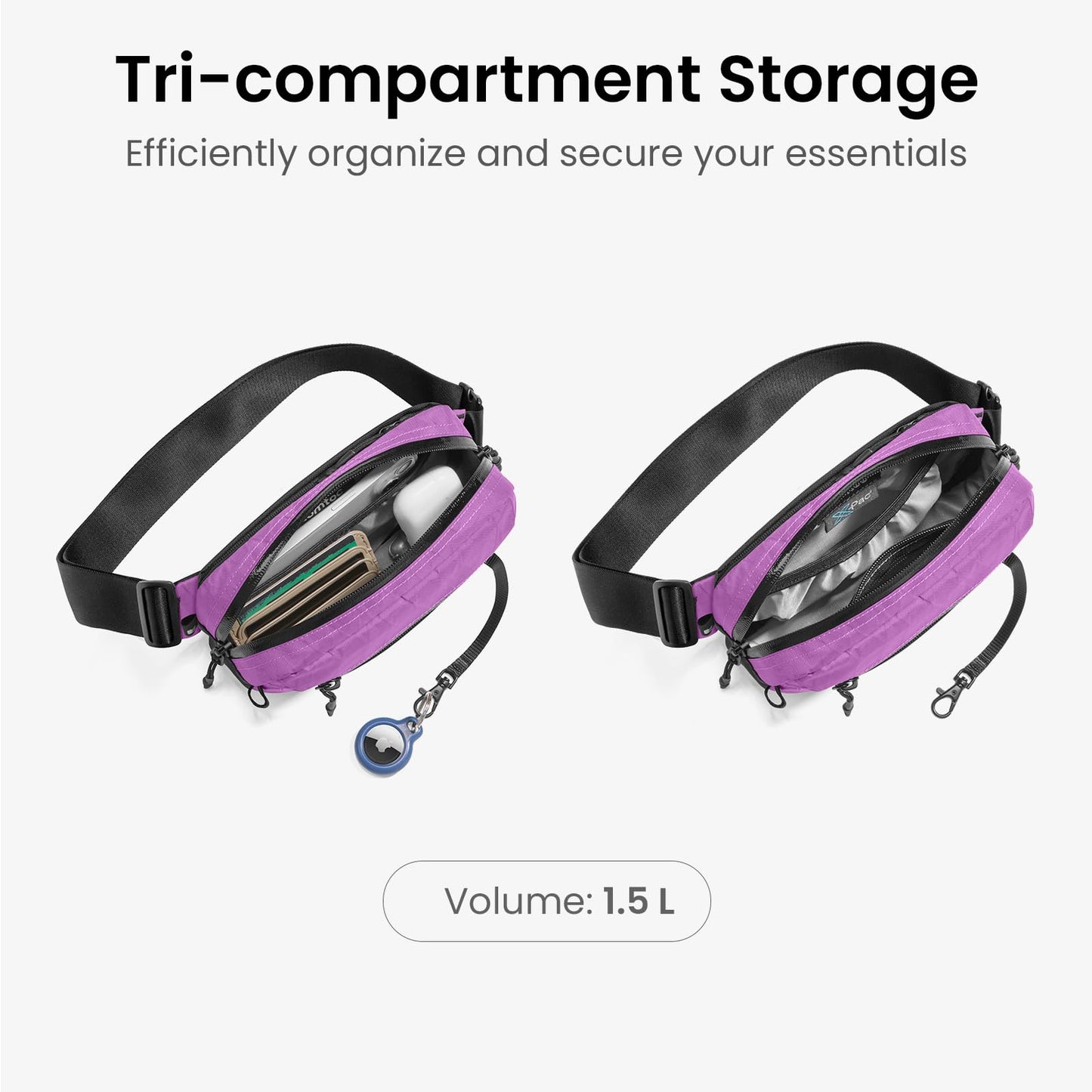 tomtoc 1.5L X-Pac Sling Bag with RFID Blocking Crossbody Pack for Men Women