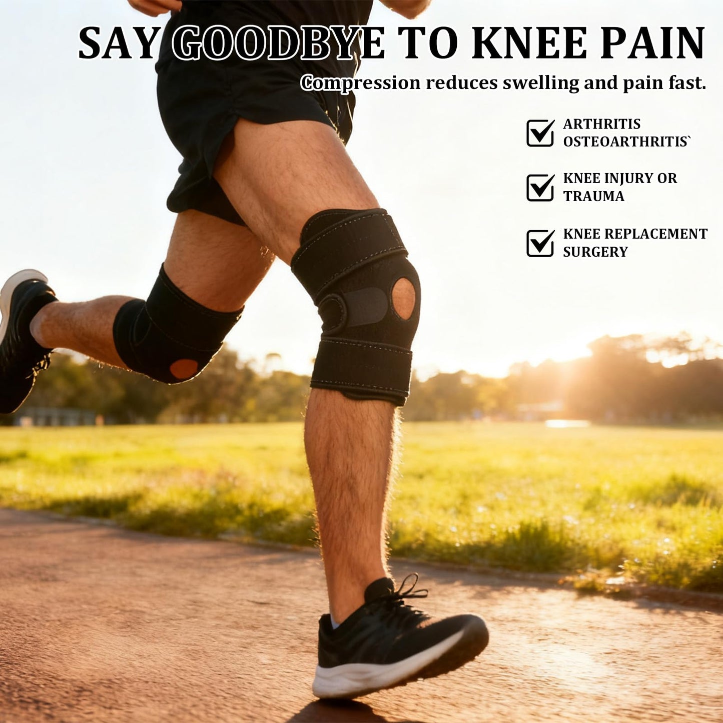 YIBLBOX Knee Brace for Women Men with Side Stabilizers, Knee Braces for Knee Pain ACL MCL Arthritis Joint Pain Relief, Adjustable Compression Sleeve Patellar Tendon Support Strap, Pack of 1