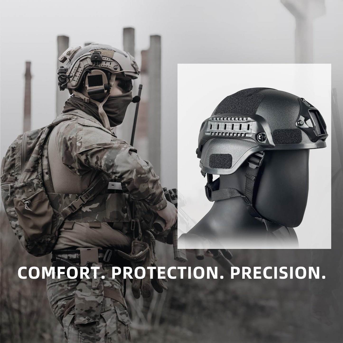 Tactical Helmet with NVG Mount, Adjustable Fast Helmet for Airsoft, Paintball, CS Game – Lightweight ABS Material with Side Rails – Fits Head Circumference 50-63cm