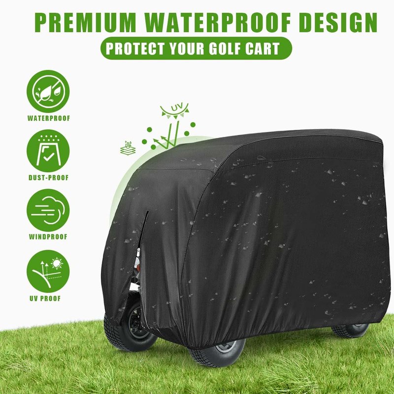 KISEER 4 Passenger 420D Waterproof Golf Cart Cover fits EZ GO Club Car Yamaha, Sunproof Dustproof (Black, 112 Inch)