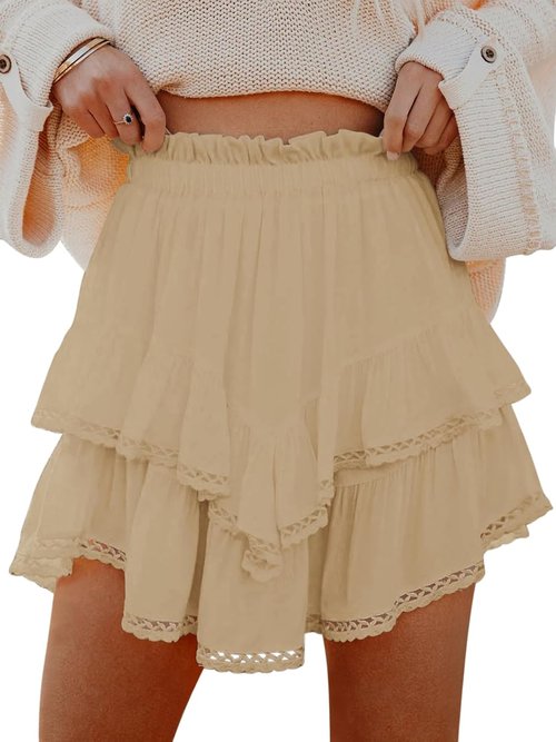 Aoudery Flowy Shorts - Women's Casual Boho Ruffle Tiered High Waist Skorts | Perfect for Golf & Tennis