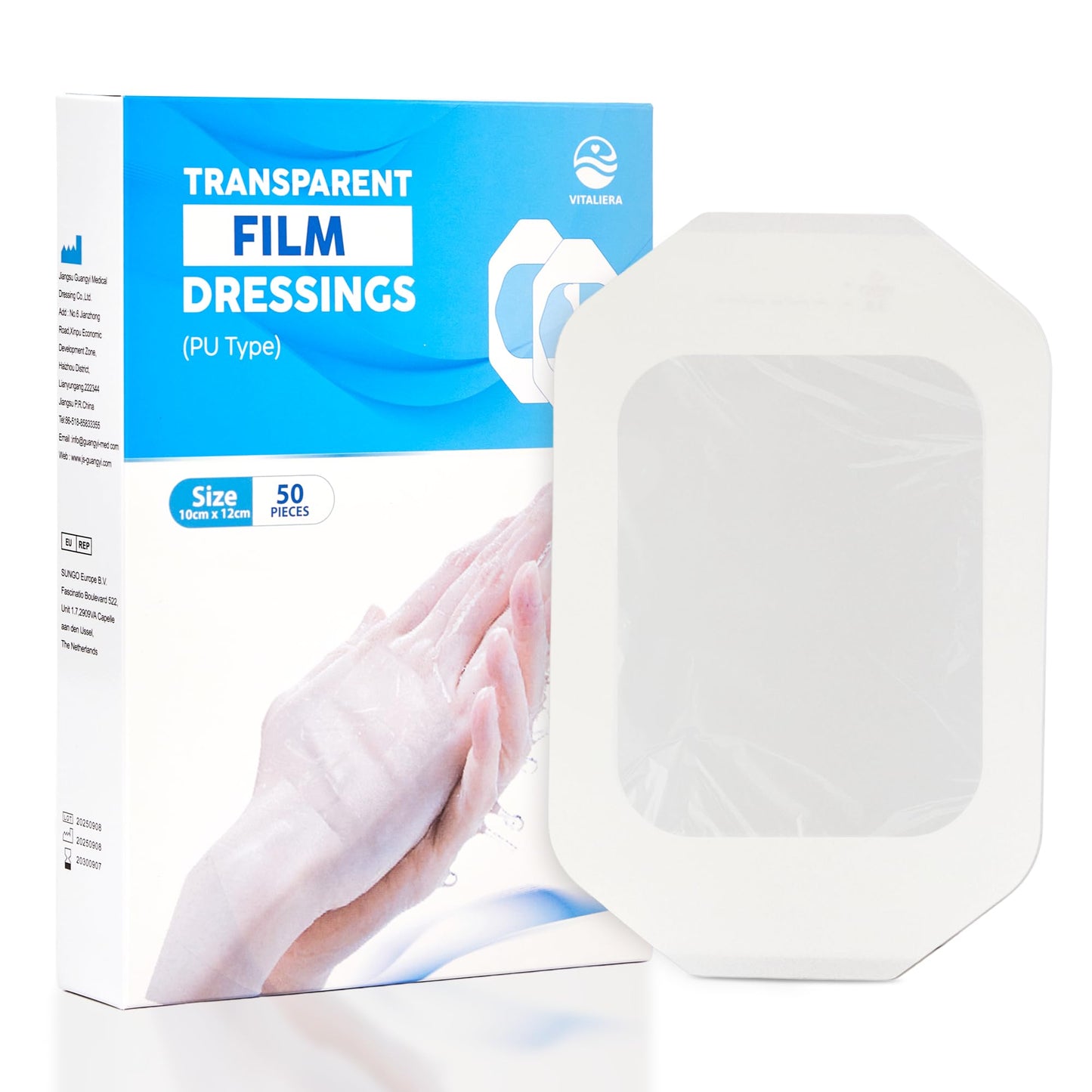 VITALIERA Transparent Film Dressing, Sterile First-Aid for Wounds Dressing, Adhesive Bandages for Swimming, Showering, Waterproof Bandages Post Surgical, Tattoo Cover-up, Clear Medical Tape(50 counts)
