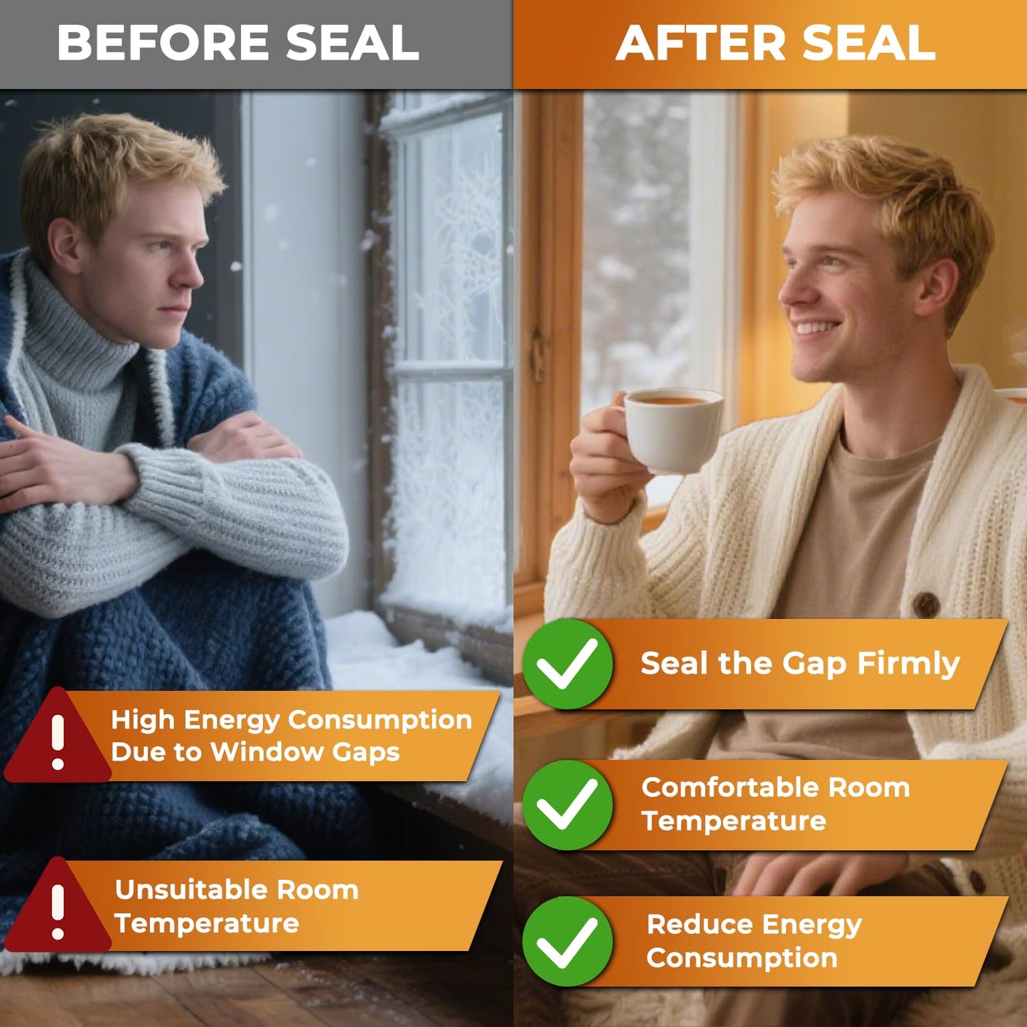 SWRT Transparent Window Weather Sealing Tape Residue-Free, 20-Mil Thick Heavy Duty Window Insulation for Winter, Weather Resistant, 2”x33FT Window Seal Tape Blocks Drafts for Doors Windows