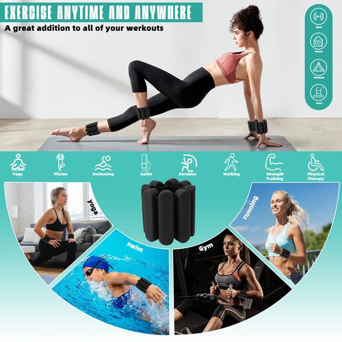Wrist Weights, Silicone Adjustable Ankle Weights for Women Men - Strengthen Arms and Legs Ideal for for Home Gym Workout, Running, Yoga, Pilates, Barre, Exercise, Strength Training, Weighted Bracelet Set of 2 (2LB Each)-S - Black