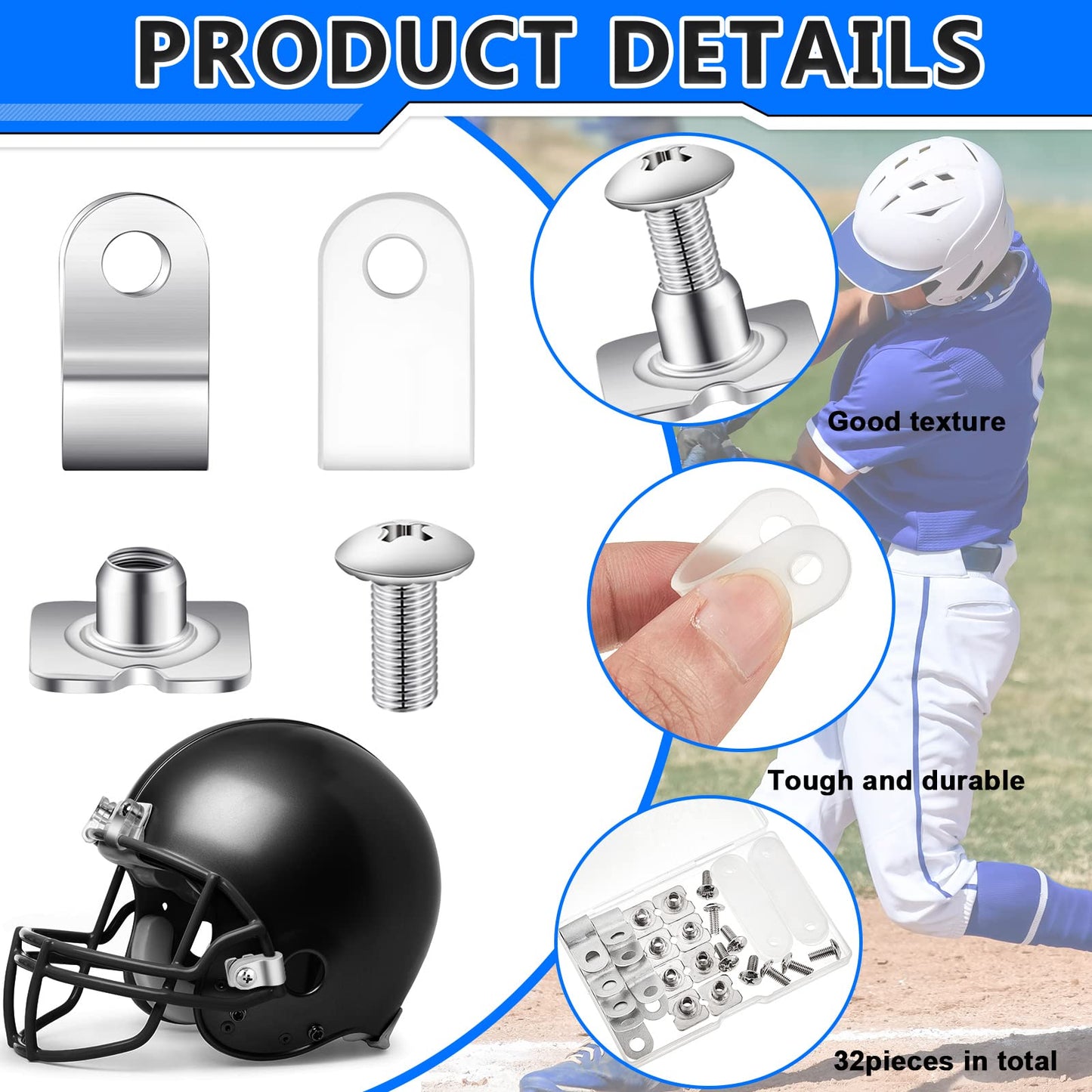 Fabbay 32 Pcs Football Helmet Repair Kit Football Helmet Hardware Kit R Shape Visor Clips Screws Nuts with Rubber Gaskets for Hockey Baseball Sports