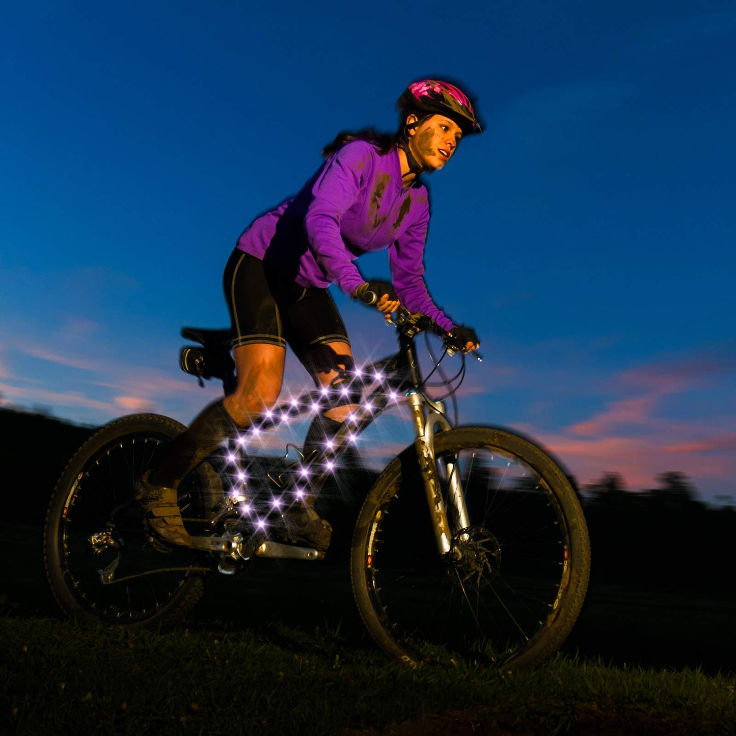 Waybelive LED Bike Frame Lights, Remote Control Bicycle Frame LED Light, 16 Color Change by Yourself, Waterproof, Super Bright to Ride at Night. Good Gift for Kids(1 Tire, Multicolor)