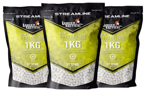 Lancer Tactical 0.20g-0.30g Streamline Competition Grade Tracer Airsoft BBS (Color: Green) X3 (0.25g 4000 Rd)