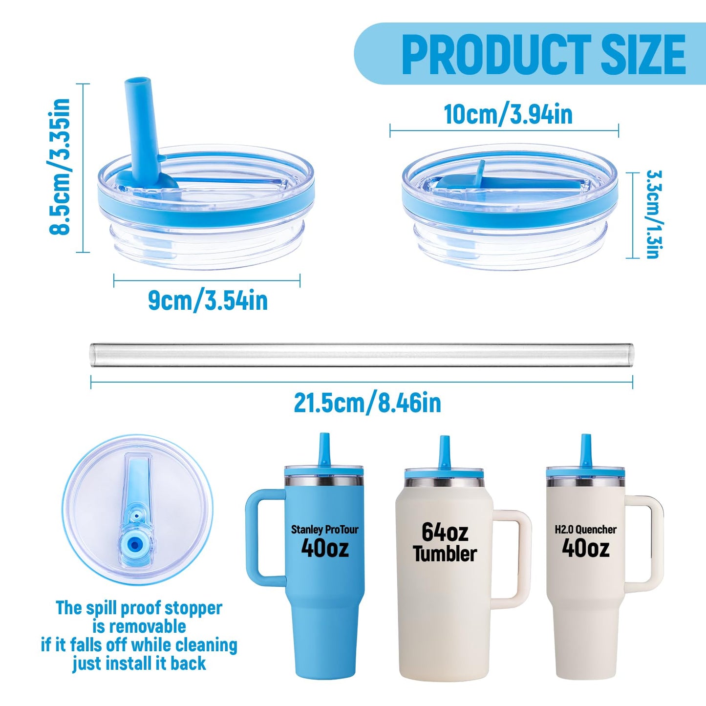 Replacement Lid for Stanley 40 oz and 64 oz Tumbler.Leakproof Flip Straw Lid Fit Stanley Cup Quencher H2.0 40 oz/64 oz and Stanley ProTour 40oz/64oz Tumbler.(Rose Quartz,2-Pack)