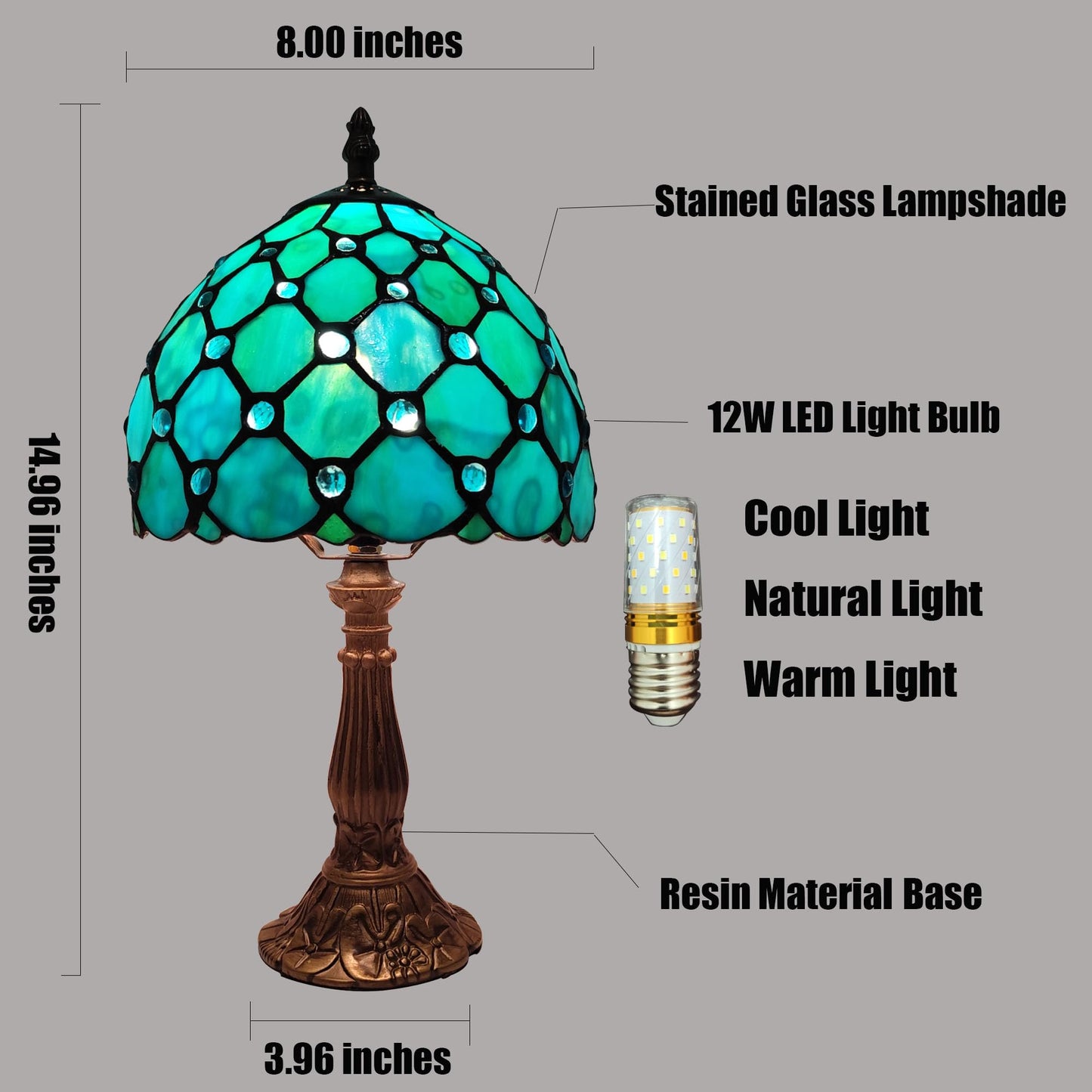 XPHMXP Small Tiffany Table Lamp 8 Inch Tiffany Style Desk Lamp Stained Glass Antique Light Bedroom Bedside Lamp Retro Reading Lamps (Green Pearls Style)