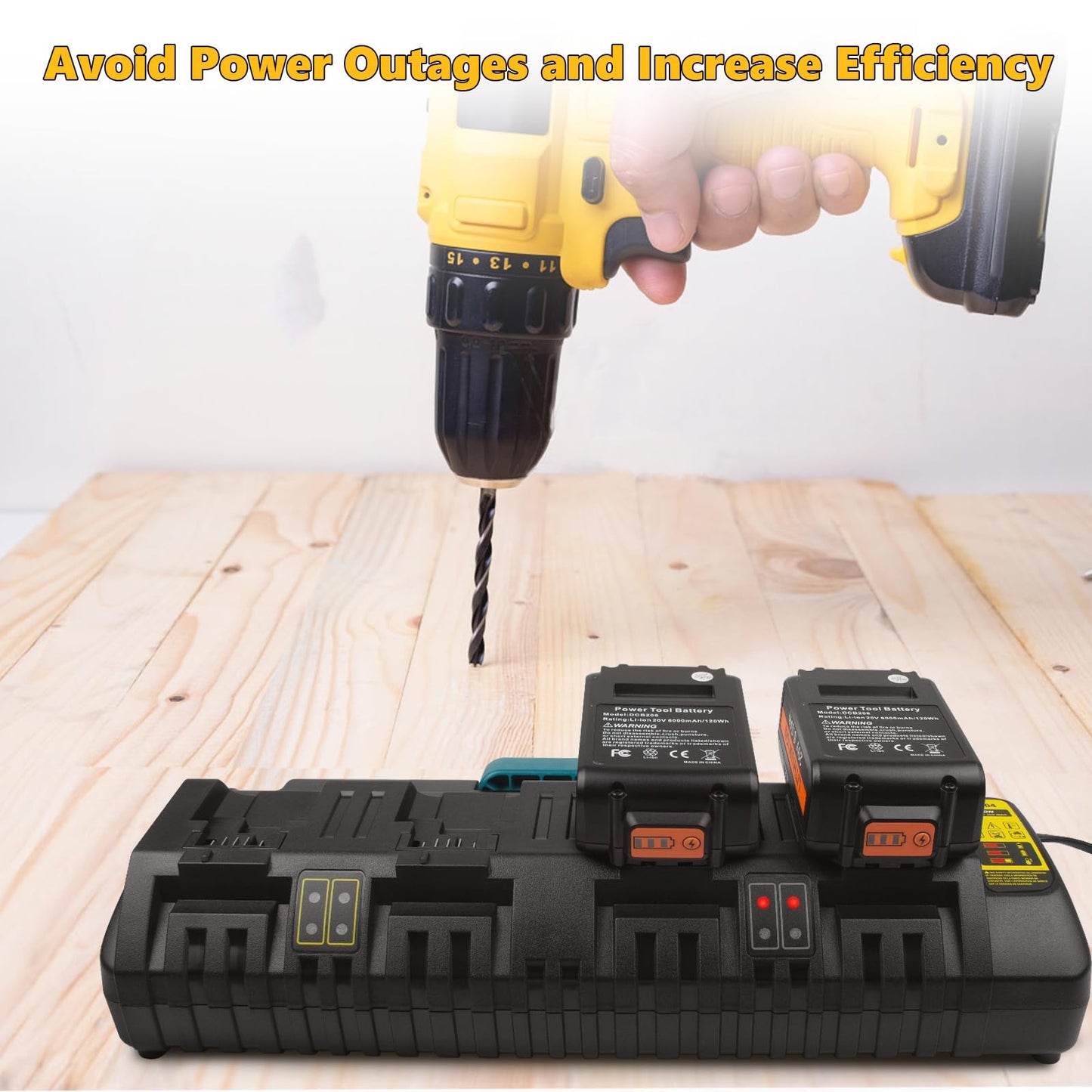 DCB104 4-Port Fast Charger for DeWalt 20V/60V Max Battery, with USB Port Compatible with DeWalt Battery 20V/60V DCB206 DCB208 DCB205 DCB606 DCB609Y DCB612 & Charger DCB104 DCB107 DCB115 DCB118