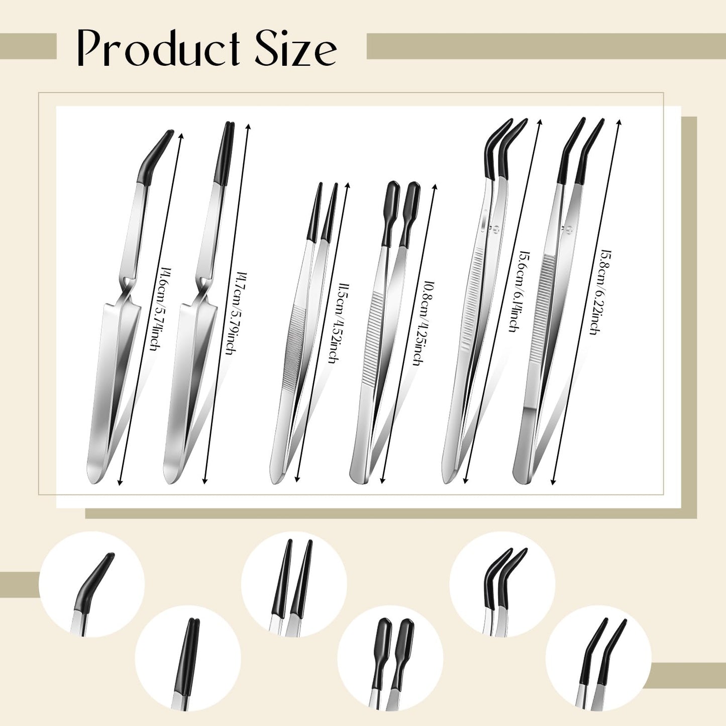 Jingmore 6 Pieces Tweezers with Rubber Tips Rubber Tipped Tweezer Cross Lock PVC Coated Tweezers Craft Jewelry Anti Scratch Long for Crafting Beads Jewelry Stamps Succulents Pet(Black)