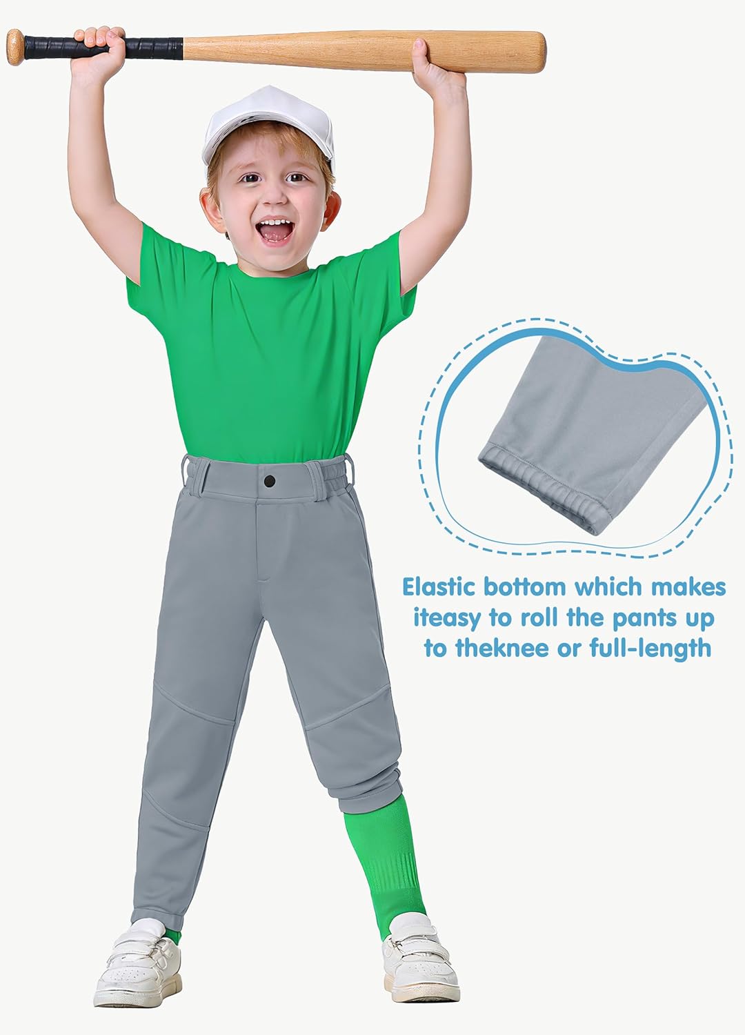 MIVEI Toddler Youth Boys Baseball Pants - UPF50+ Softball Knicker Pants with Belt Loops | 2T-16Y