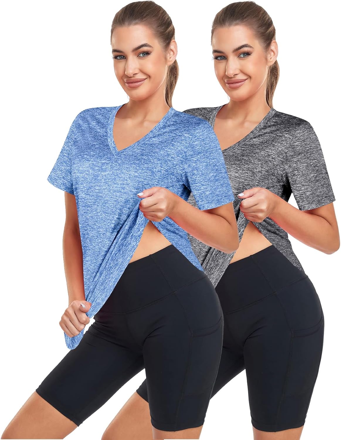 Skiennix Short Sleeve Workout Shirt - Loose Fit V-Neck Exercise Top for Yoga & Gym | Dry Fit, Women's Activewear