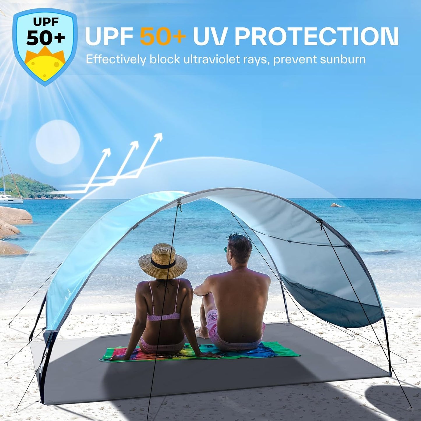 Sportneer Beach Tent - UPF 50+ UV Protection Canopy for 2-3 People | Easy Setup, 96.5''x55.7'' Size