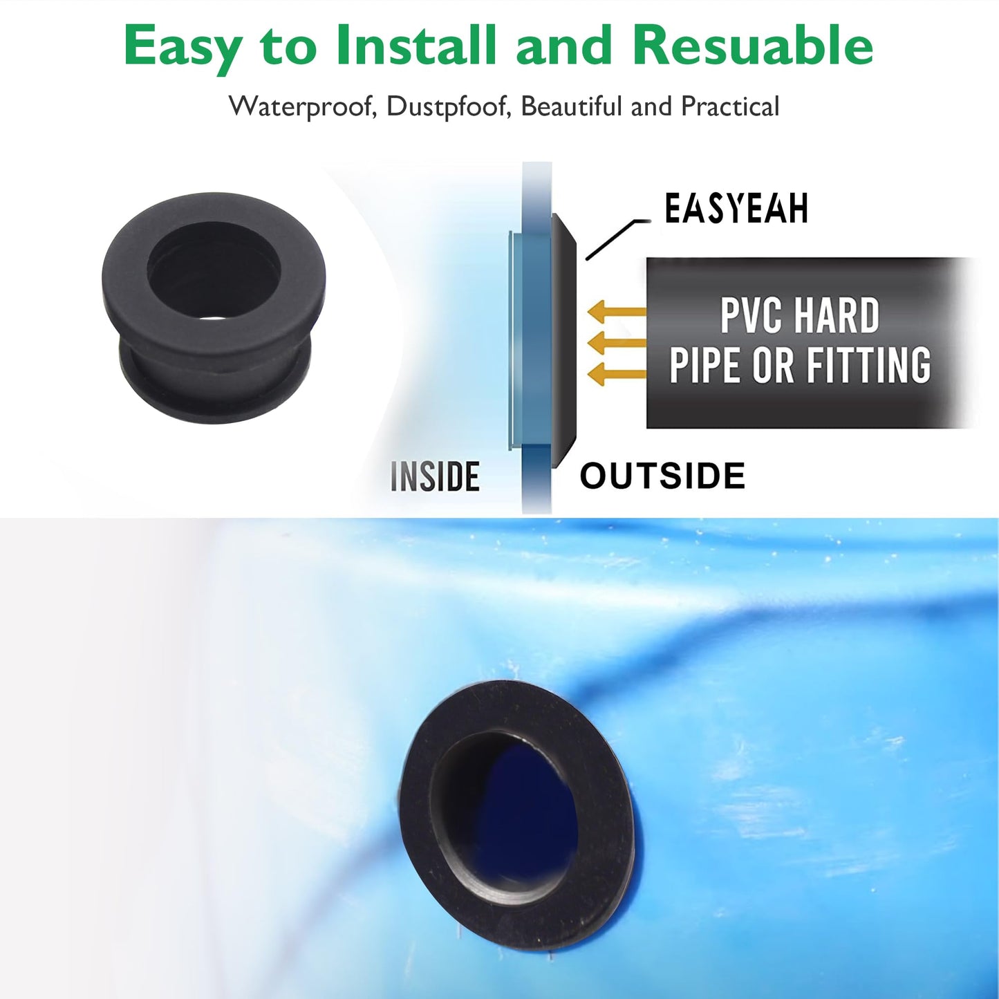 1/2 Inch Drill Hole, 3/8 Inch ID Silicone Rubber Top Hat Grommets for Wiring Automotive Firewall Hole Plug Wire Cable Protector Gasket Seal Ring for Tubing in Hydroponic, Irrigation Systems, 10 pcs