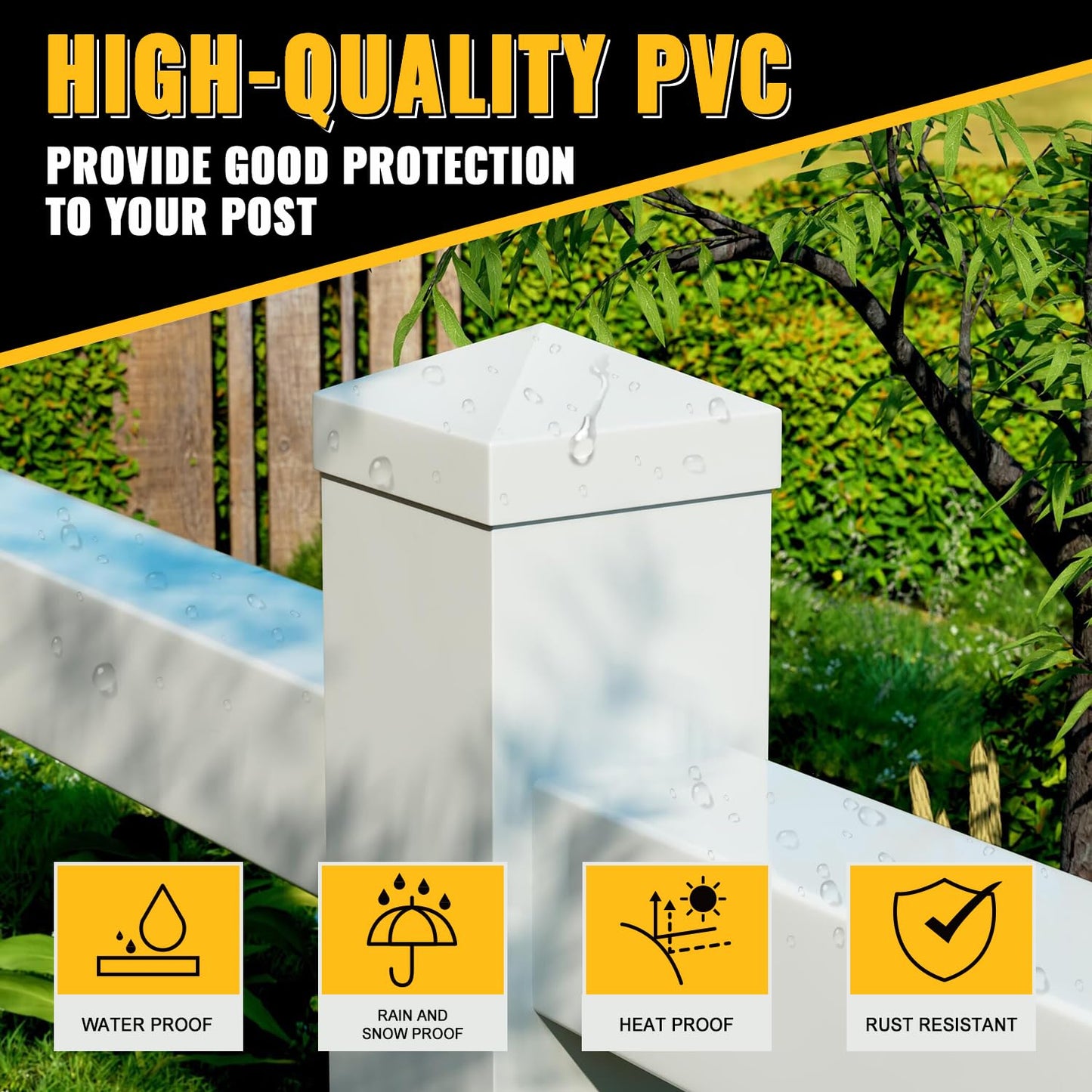 VIVIDA 4" x 4" Vinyl Post Caps (2-Pack), White PVC Pyramid Fence Post Top Caps for Actual 4" x 4" Vinyl Fence, Deck, Mailbox