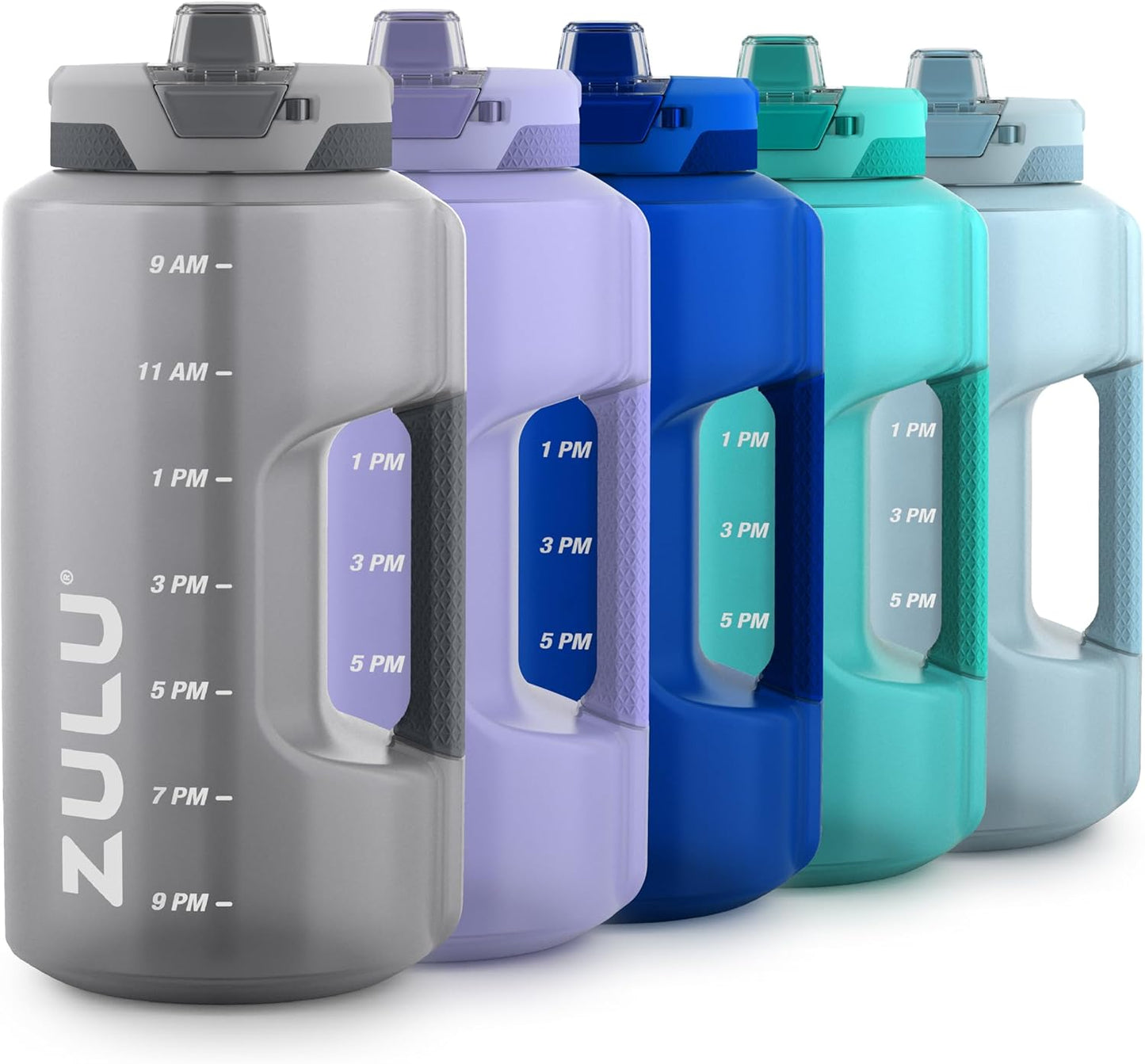 ZULU Goals 128oz Half Gallon Water Bottle - Leak Proof with Straw & Time Marker | Grey Reusable Jug for Hydration