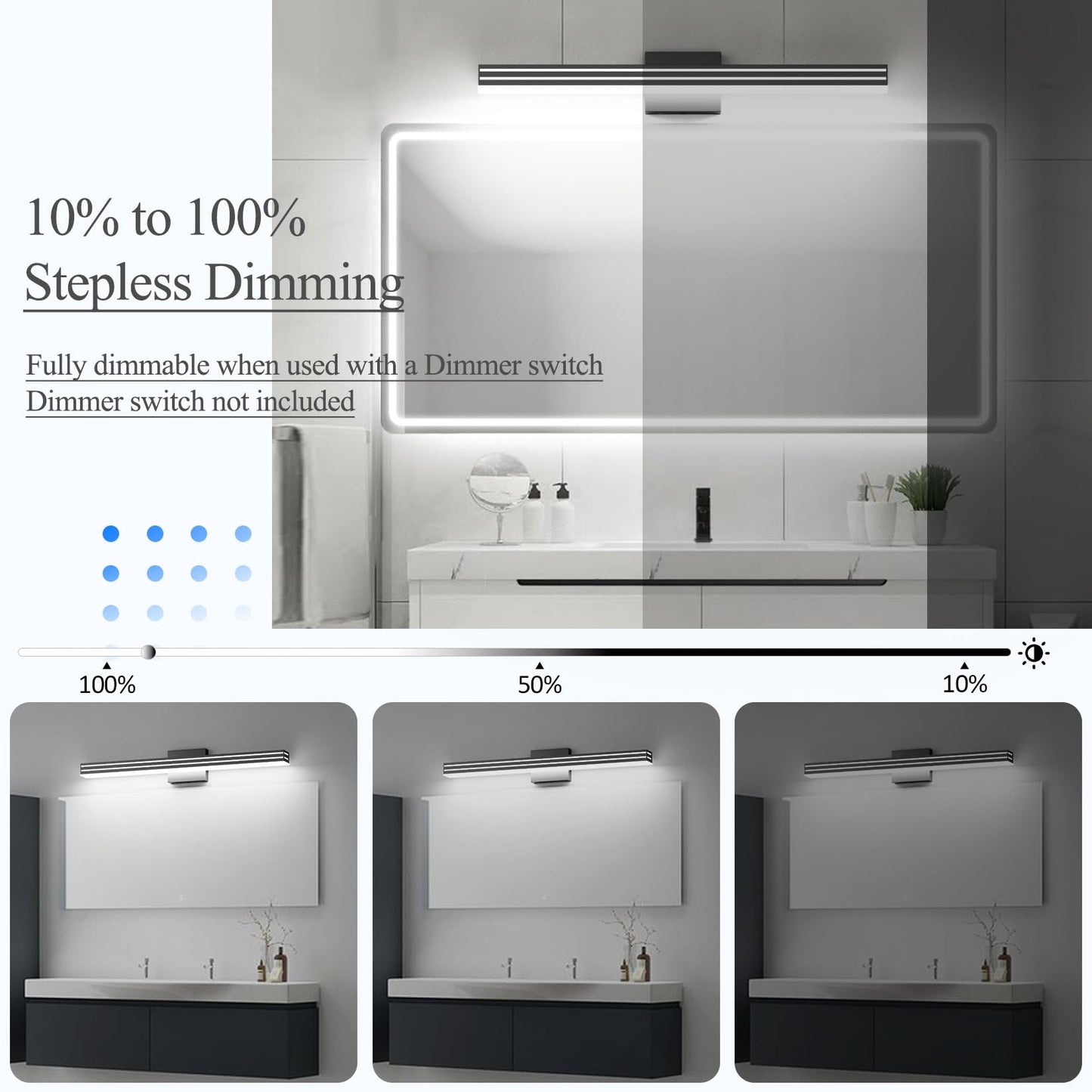 Ralbay Modern Black Bathroom Light Fixtures 5 Color Temperature Dimmable 31.5inch 30W Acrylic LED Black Bathroom Vanity Lighting Fixtures Over Mirror