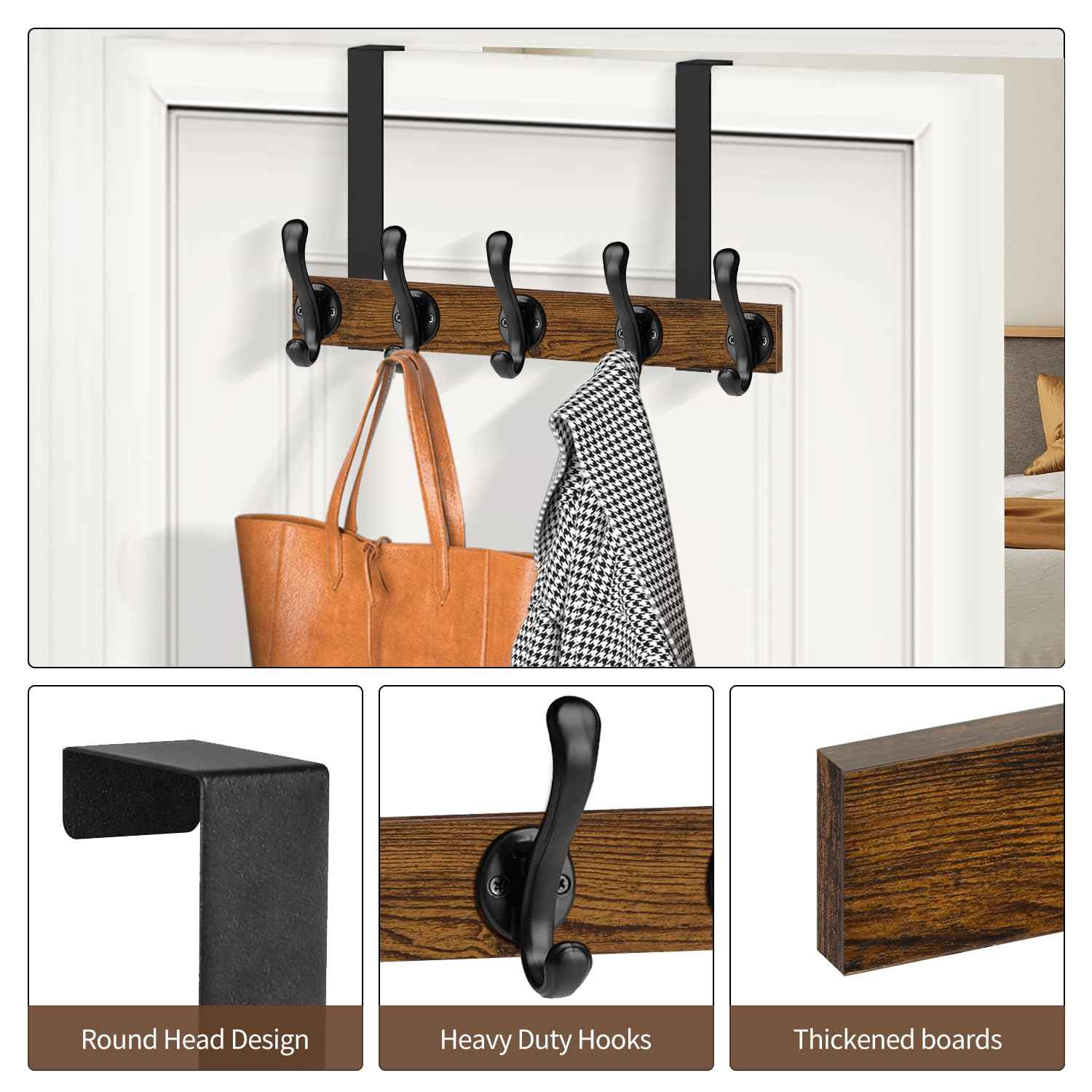 YINMIT Over The Door Hooks, Heavy Duty Over Door Hanger Hook, Over Door Towel Rack, Door Hanger, Door Coat Hanger for Hanging Towels, Clothes, Hats, Back of Bathroom Door