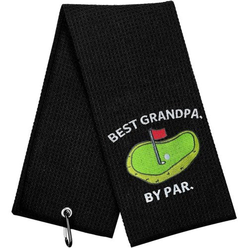 Golf Towels, Embroidered Funny Golf Towel - Golf Gifts for Men or Women, Golf Accessories for Men or Women, Best Grandpa by Par, Black