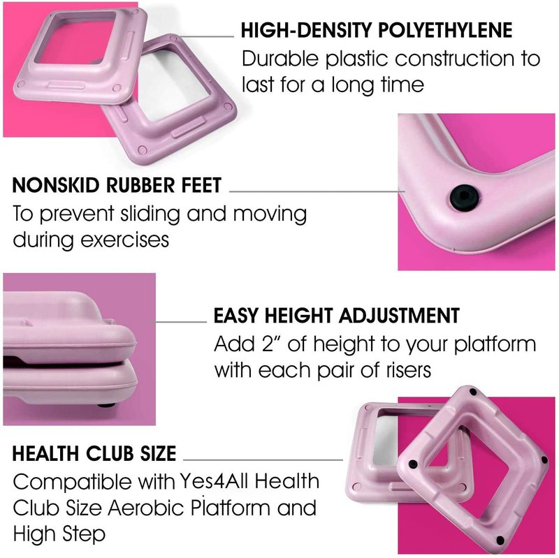 Yes4All Aerobic Step Platform Extra Risers Health Club Size - Pastel Pink - Pair